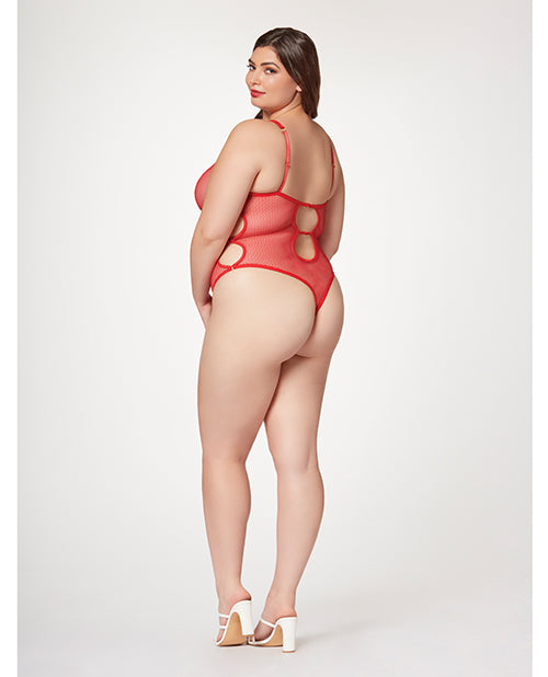 Fishnet Strappy High Cut Leg Teddy Red MD